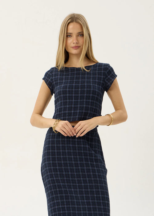 AFENDS Womens Darcy - Seersucker Top - Thea Midnight Check