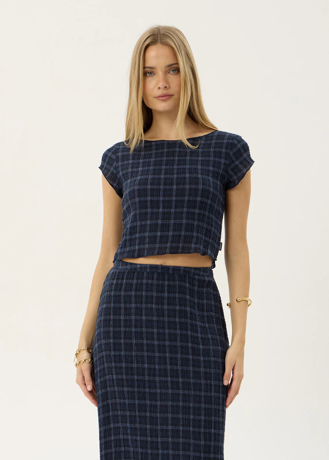 AFENDS Womens Darcy - Seersucker Top - Thea Midnight Check