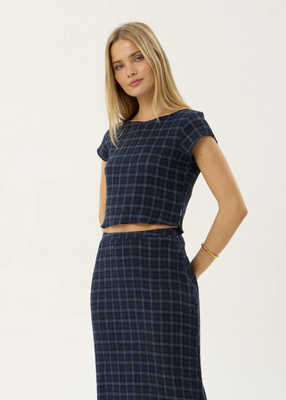 AFENDS Womens Darcy - Seersucker Top - Thea Midnight Check
