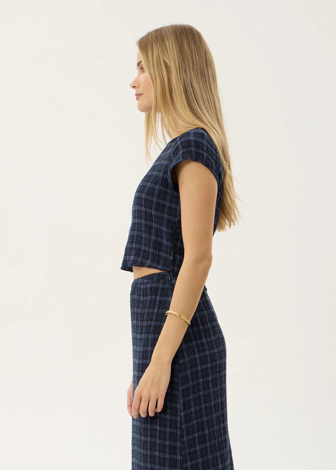 AFENDS Womens Darcy - Seersucker Top - Thea Midnight Check