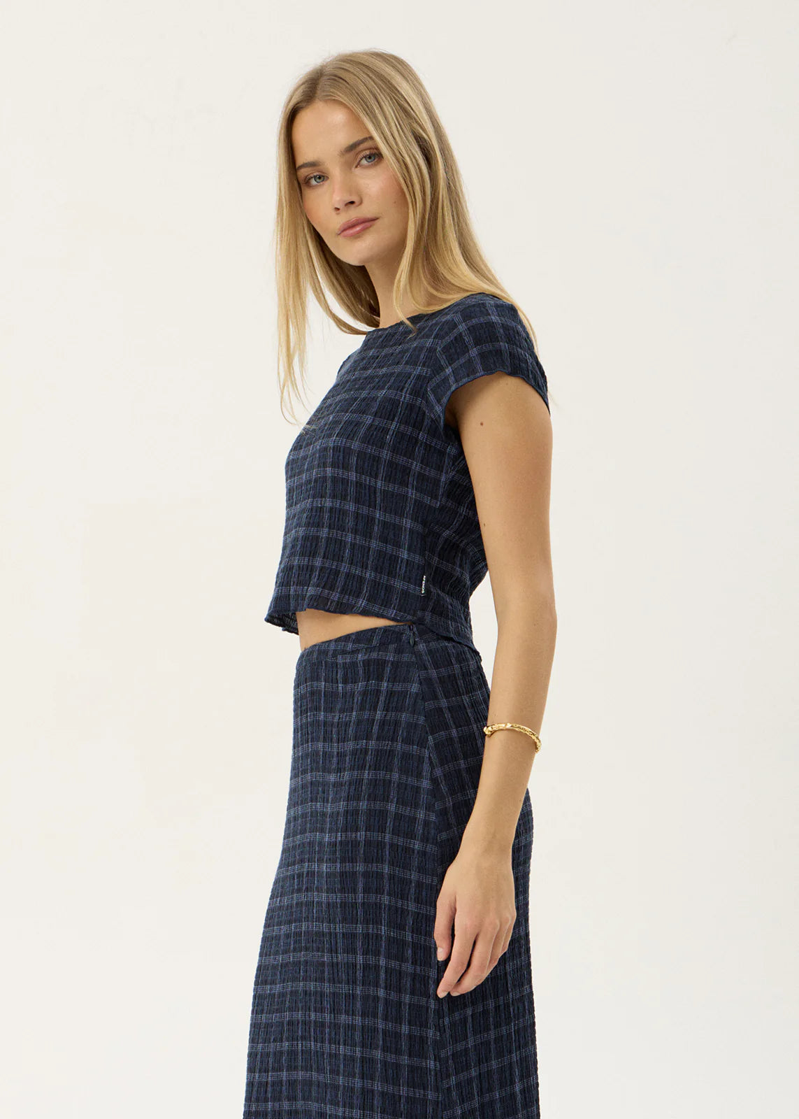 AFENDS Womens Darcy - Seersucker Top - Thea Midnight Check