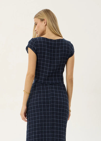 AFENDS Womens Darcy - Seersucker Top - Thea Midnight Check