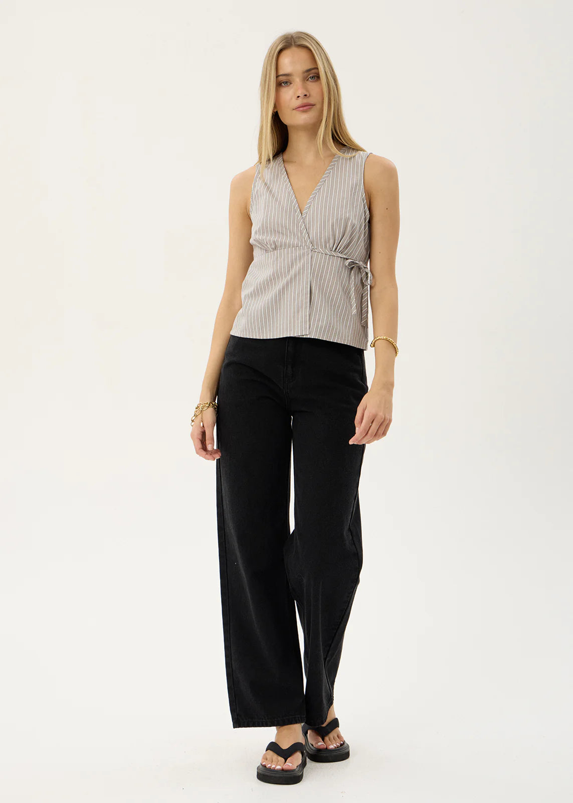 AFENDS Womens Tiara - Wrap Top - Olive Stripe