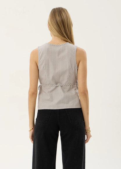 AFENDS Womens Tiara - Wrap Top - Olive Stripe
