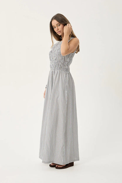 AFENDS Womens Sofia - Maxi Dress - Coffee / Blue Stripe