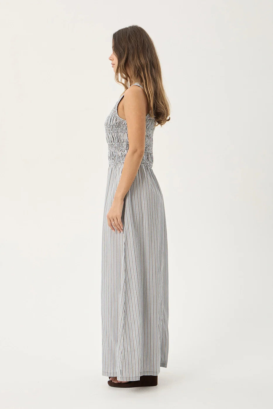 AFENDS Womens Sofia - Maxi Dress - Coffee / Blue Stripe