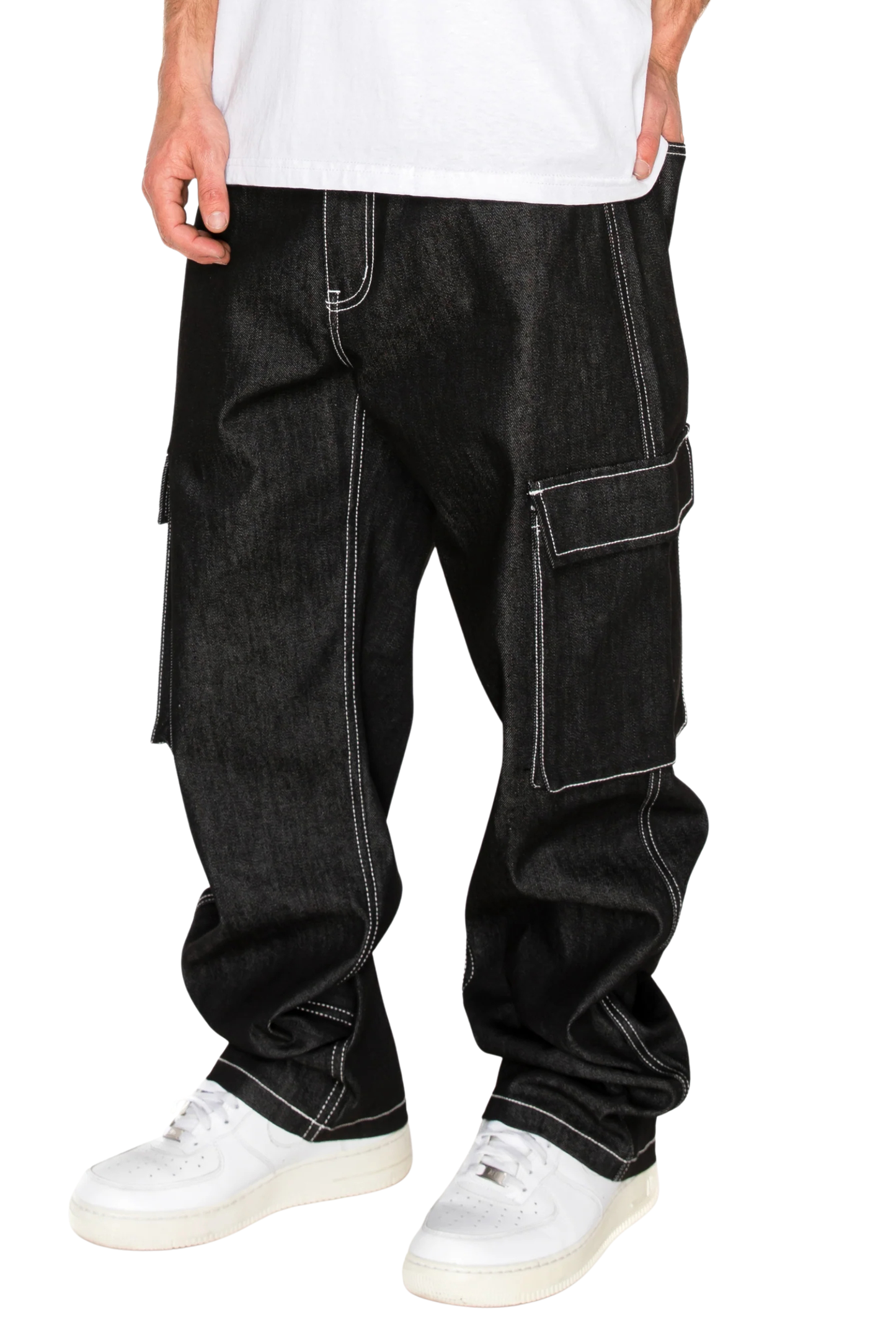 Baggy Fit Raw Denim Cargo Jeans