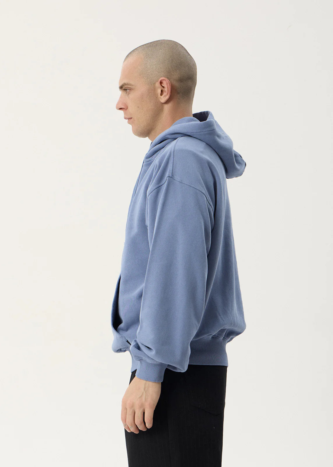 AFENDS Mens Genesis - Boxy Pull On Hood - Washed Slate Blue