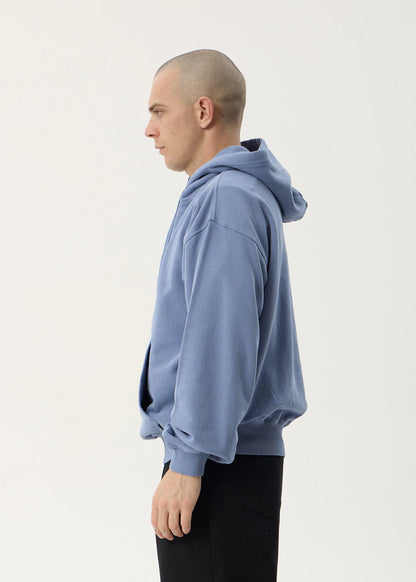 AFENDS Mens Genesis - Boxy Pull On Hood - Washed Slate Blue