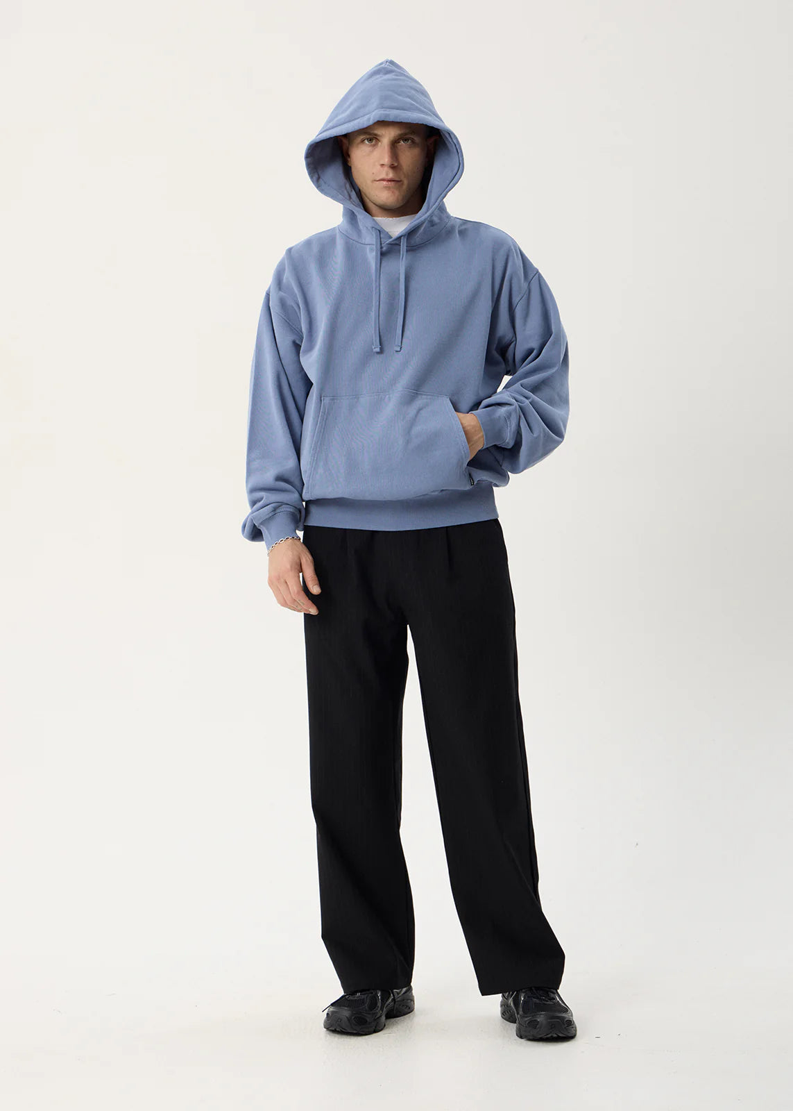 AFENDS Mens Genesis - Boxy Pull On Hood - Washed Slate Blue
