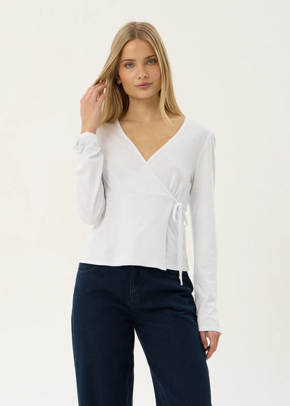 AFENDS Womens Jones - Wrap Long Sleeve Top - White