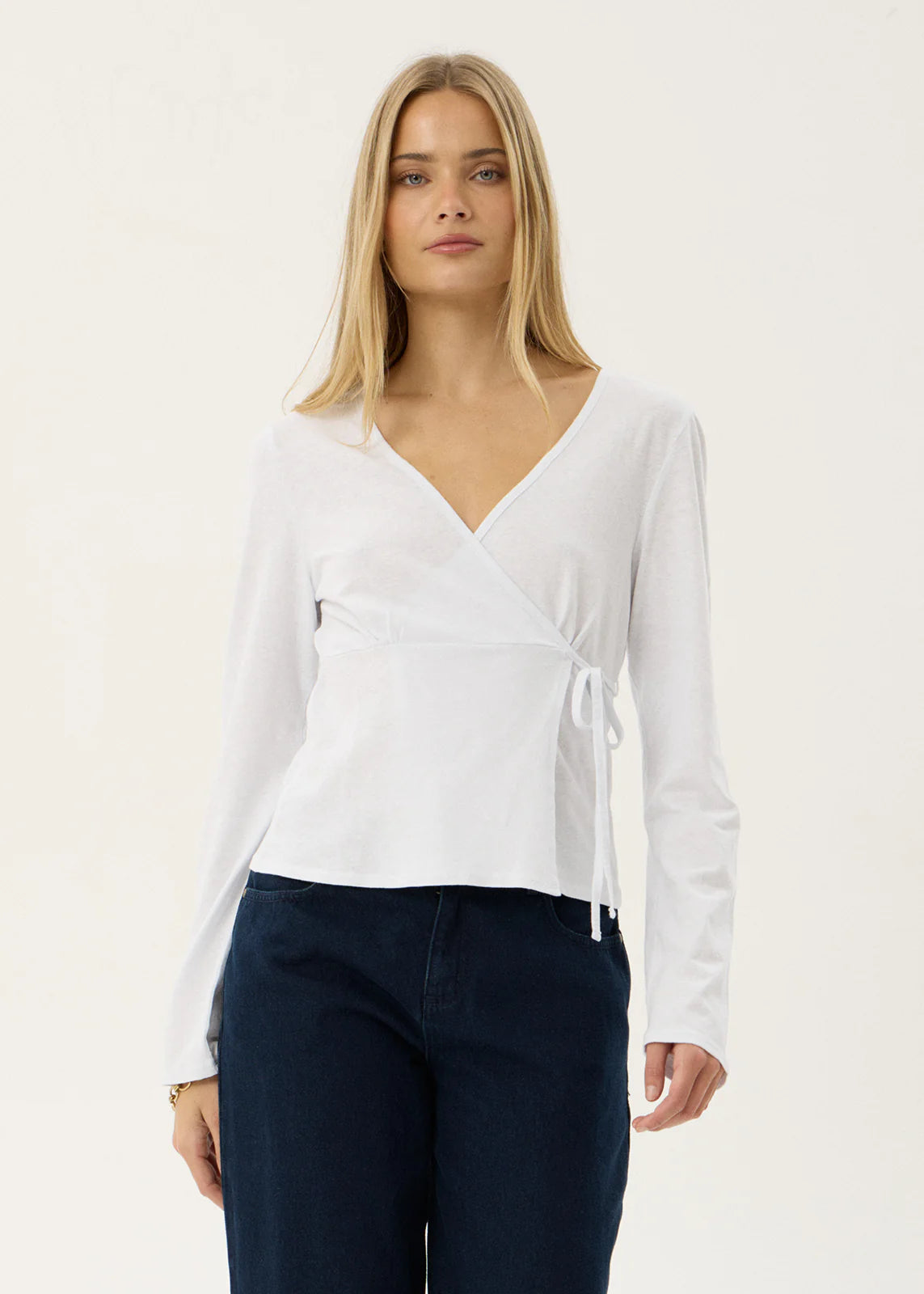 AFENDS Womens Jones - Wrap Long Sleeve Top - White