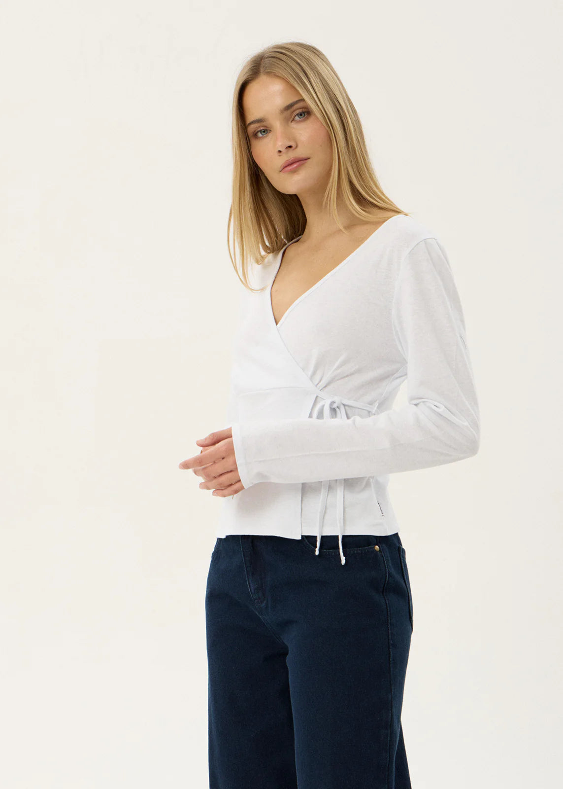 AFENDS Womens Jones - Wrap Long Sleeve Top - White
