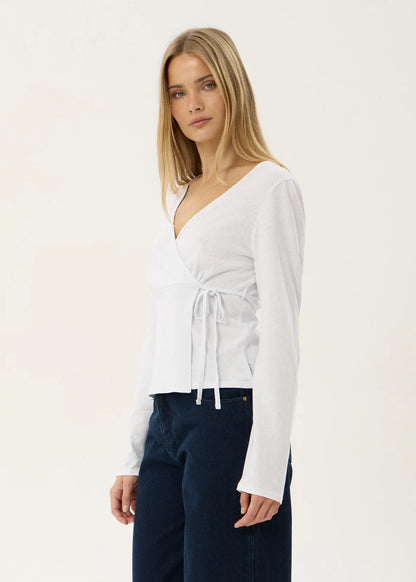 AFENDS Womens Jones - Wrap Long Sleeve Top - White