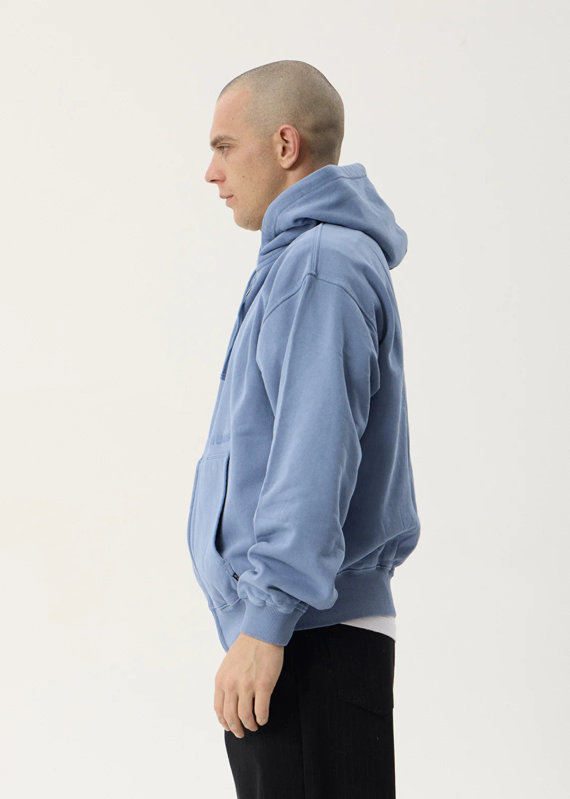 AFENDS Mens Genesis - Boxy Zip Hood - Washed Slate Blue