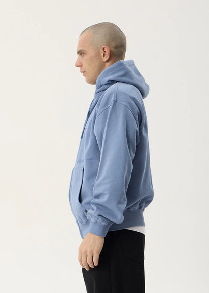 AFENDS Mens Genesis - Boxy Zip Hood - Washed Slate Blue