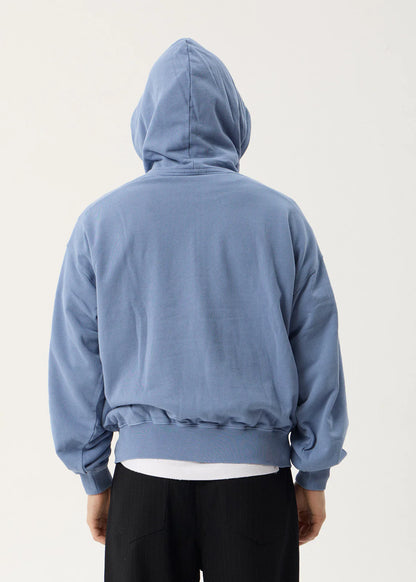 AFENDS Mens Genesis - Boxy Zip Hood - Washed Slate Blue
