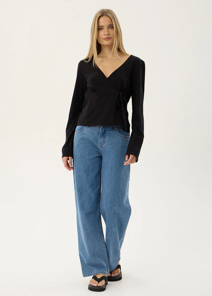 AFENDS Womens Jones - Wrap Long Sleeve Top - Black