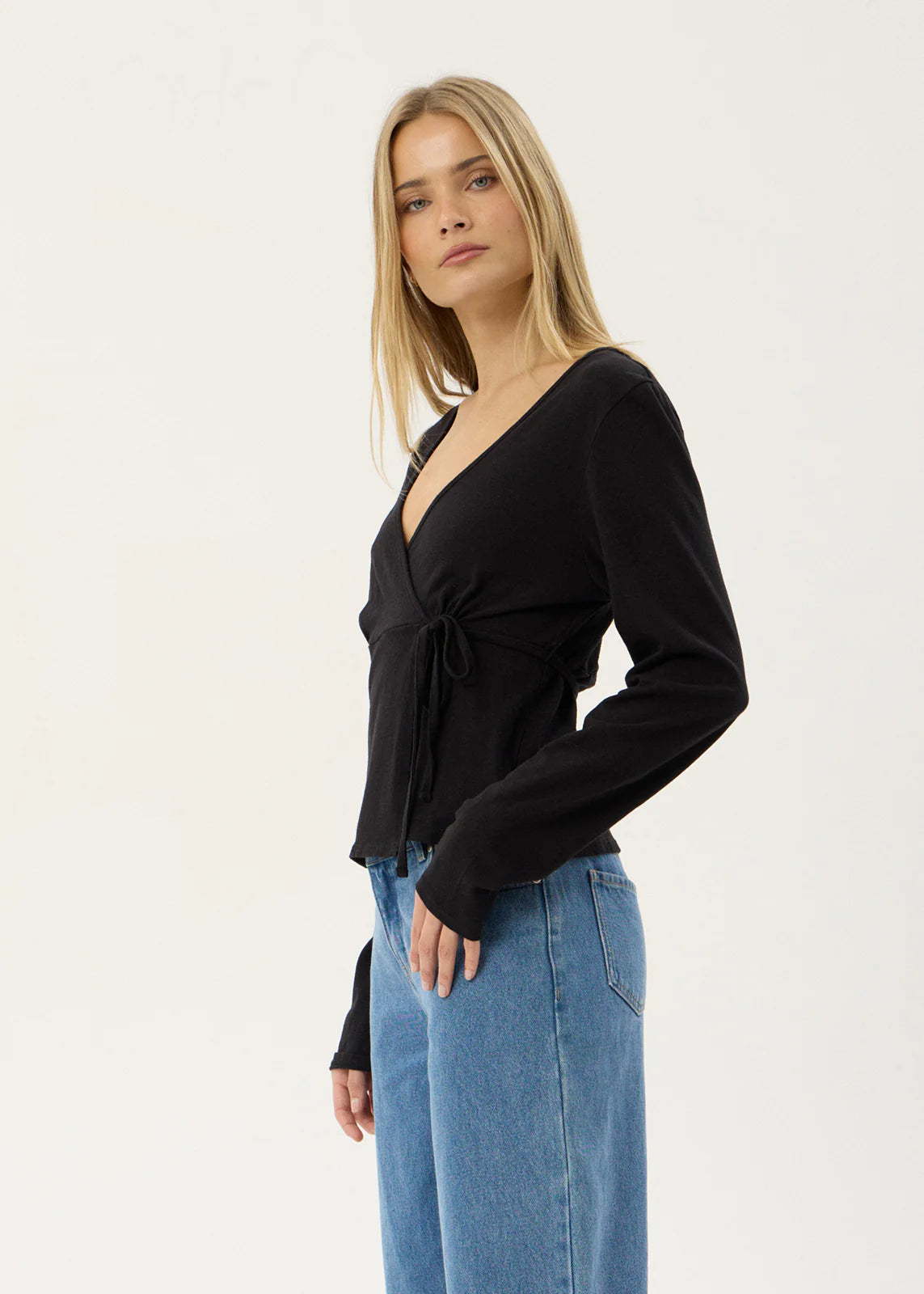 AFENDS Womens Jones - Wrap Long Sleeve Top - Black