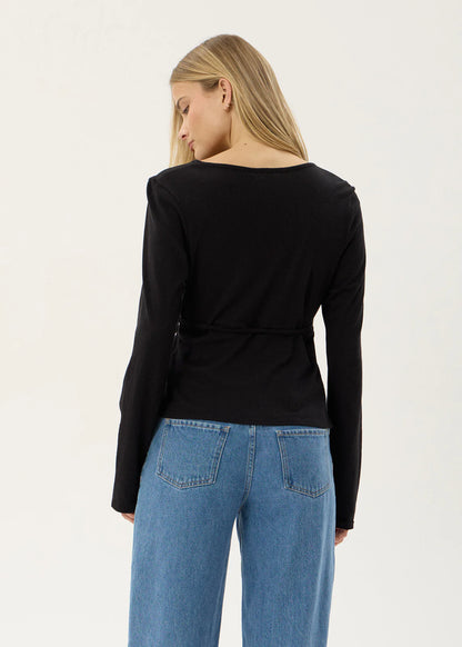 AFENDS Womens Jones - Wrap Long Sleeve Top - Black