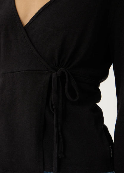 AFENDS Womens Jones - Wrap Long Sleeve Top - Black