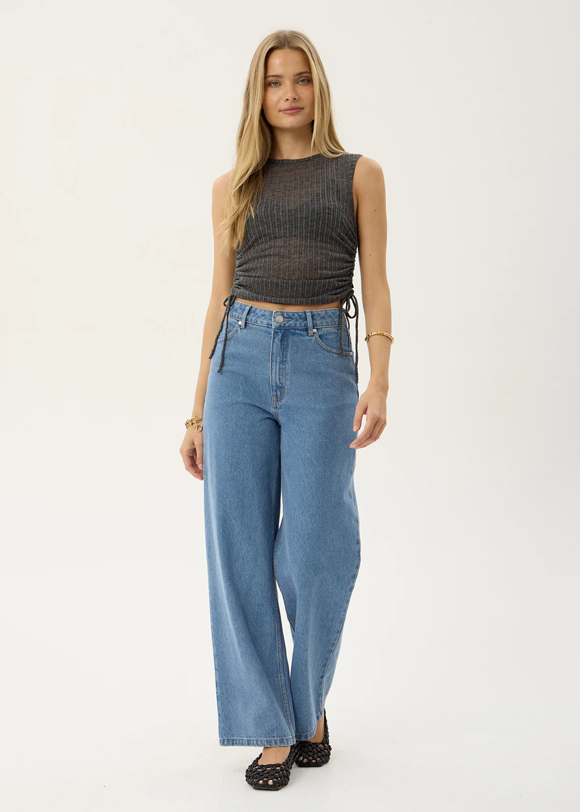 AFENDS Womens Libra - Sheer Drawstring Tank - Charcoal