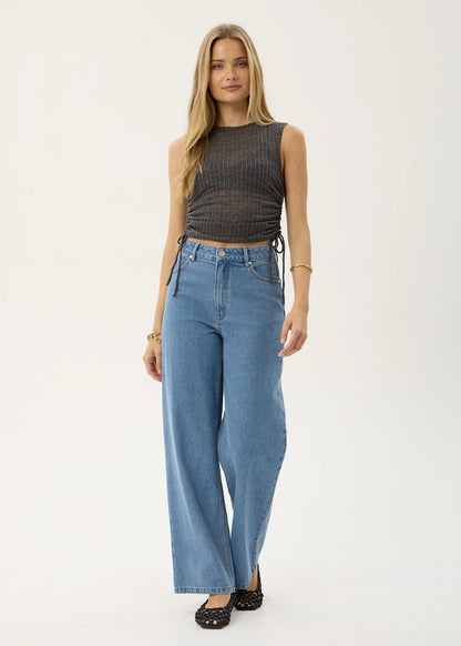 AFENDS Womens Libra - Sheer Drawstring Tank - Charcoal