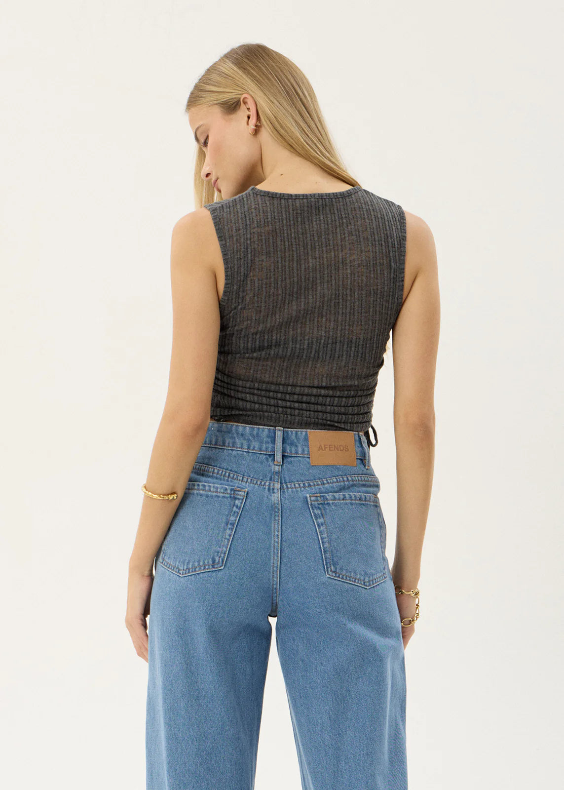 AFENDS Womens Libra - Sheer Drawstring Tank - Charcoal