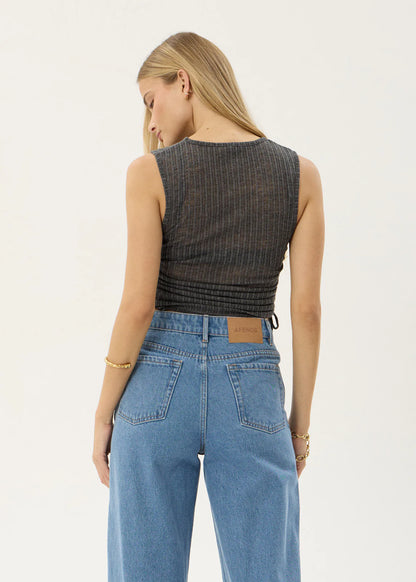 AFENDS Womens Libra - Sheer Drawstring Tank - Charcoal