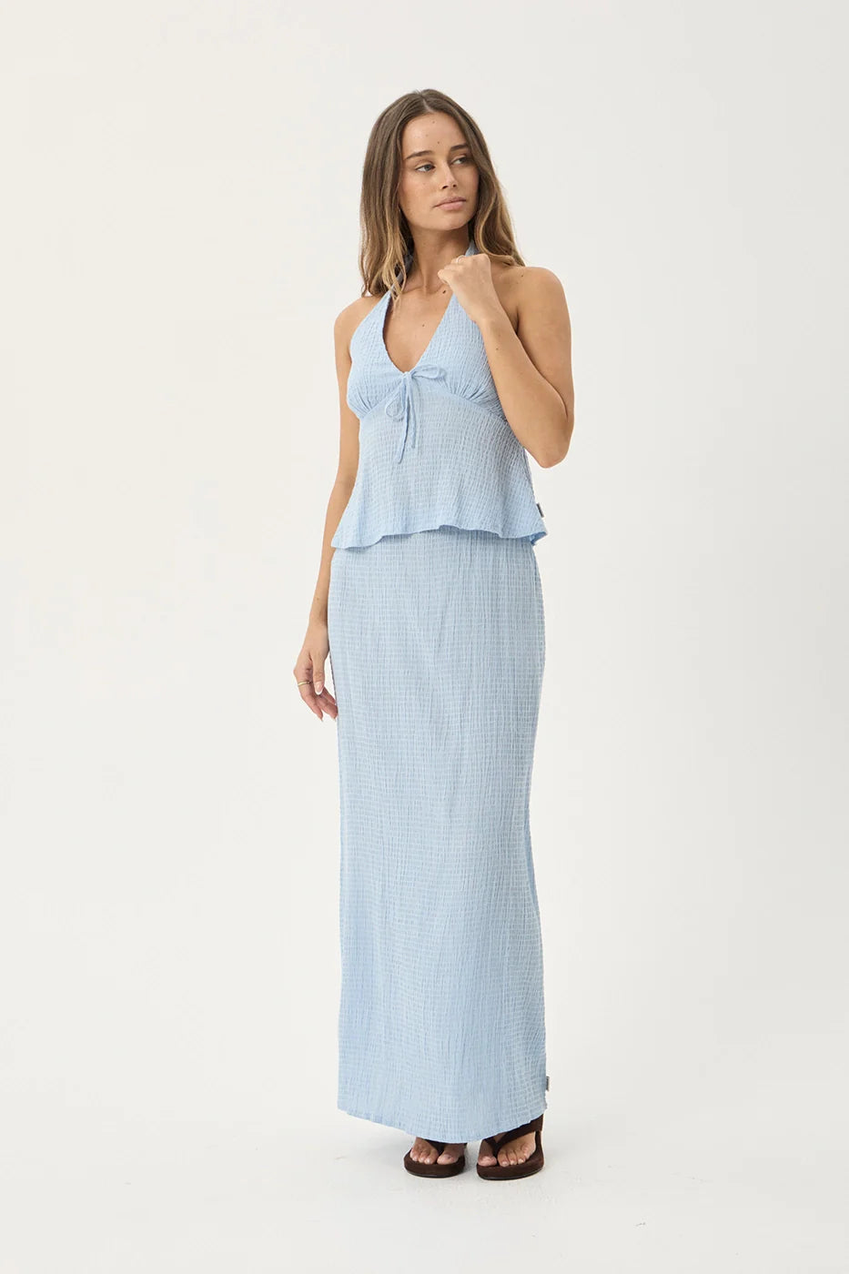 AFENDS Womens Delfina - Seersucker Halter Top - Blue