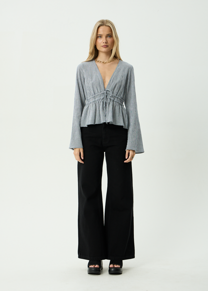 AFENDS Womens Annika - Long Sleeve Top - Indy Navy Check