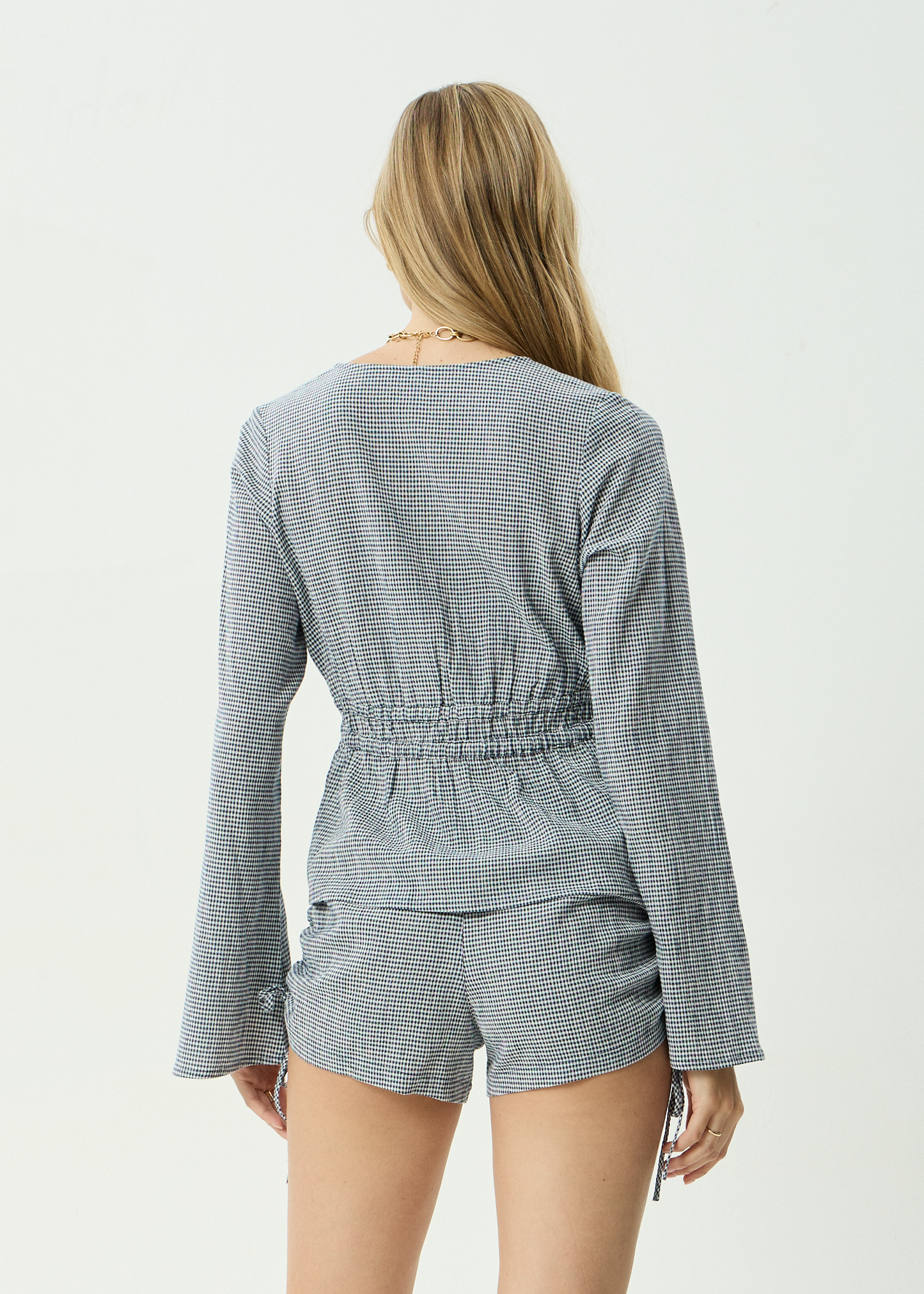 AFENDS Womens Annika - Long Sleeve Top - Indy Navy Check