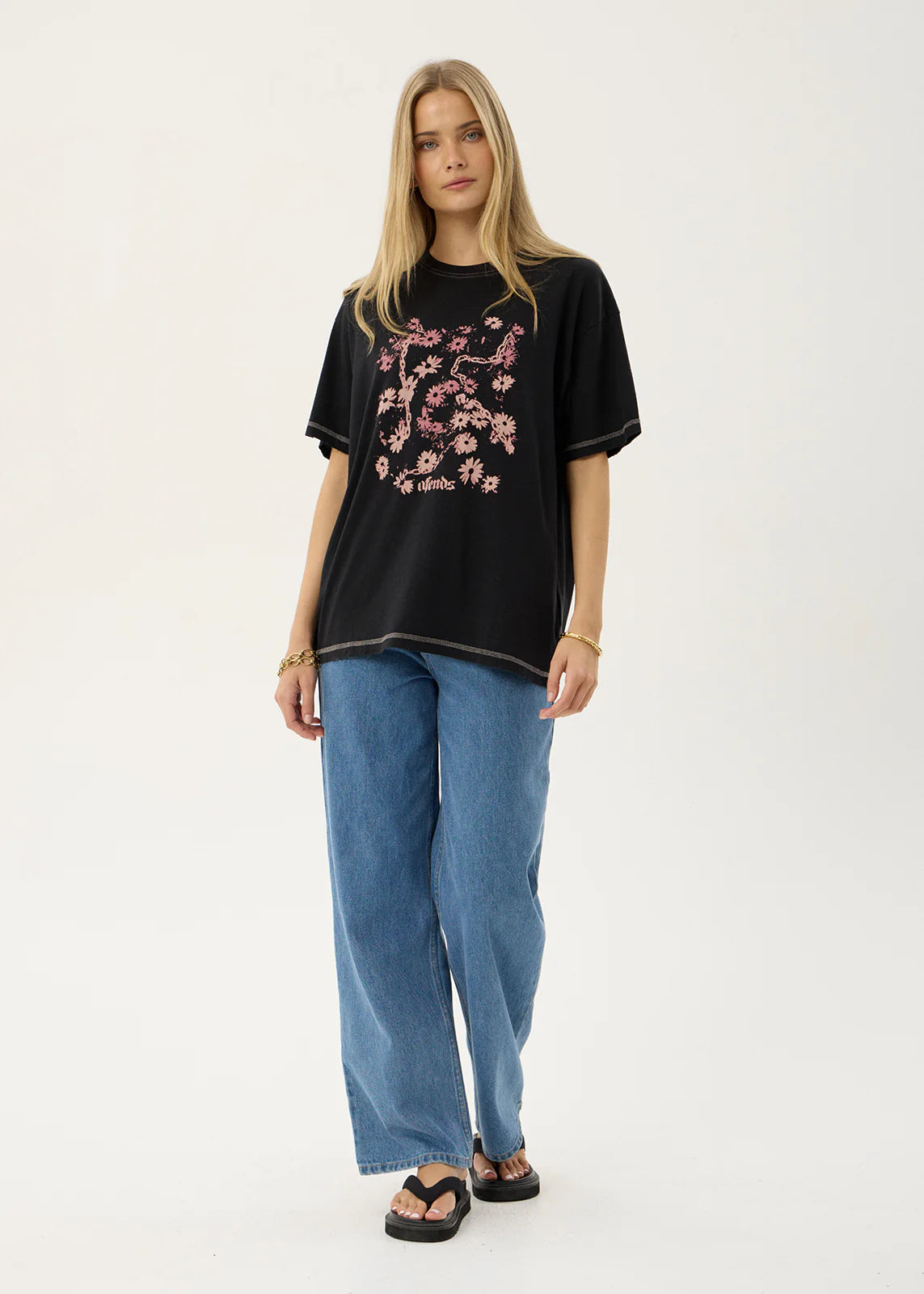 AFENDS Womens Unchained - Oversized Tee - Stone Black