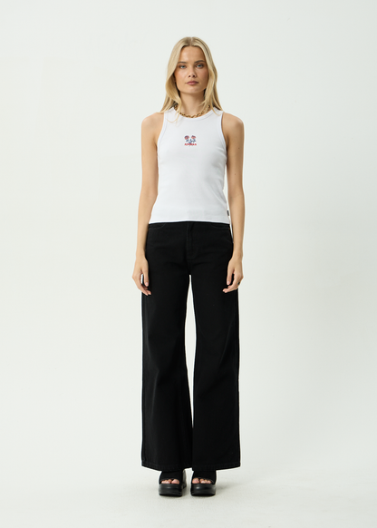 AFENDS Womens Wild Rose - Rib Singlet - White