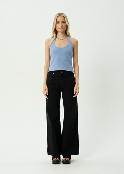 AFENDS Womens Basis - Rib Halter - Slate Blue