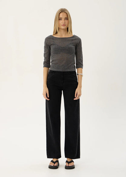 AFENDS Womens Libra - 3/4 Sleeve Top - Charcoal