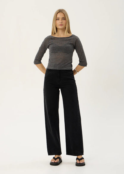 AFENDS Womens Libra - 3/4 Sleeve Top - Charcoal