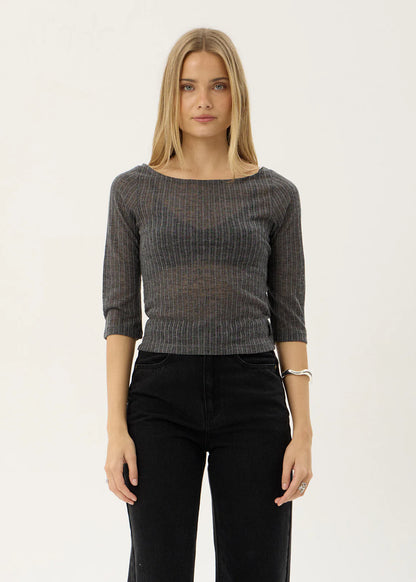 AFENDS Womens Libra - 3/4 Sleeve Top - Charcoal