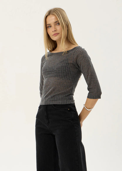 AFENDS Womens Libra - 3/4 Sleeve Top - Charcoal