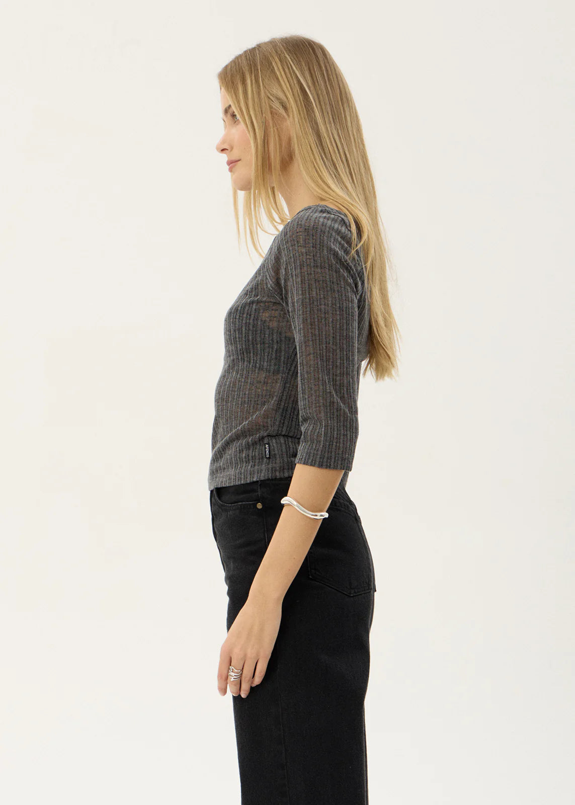 AFENDS Womens Libra - 3/4 Sleeve Top - Charcoal