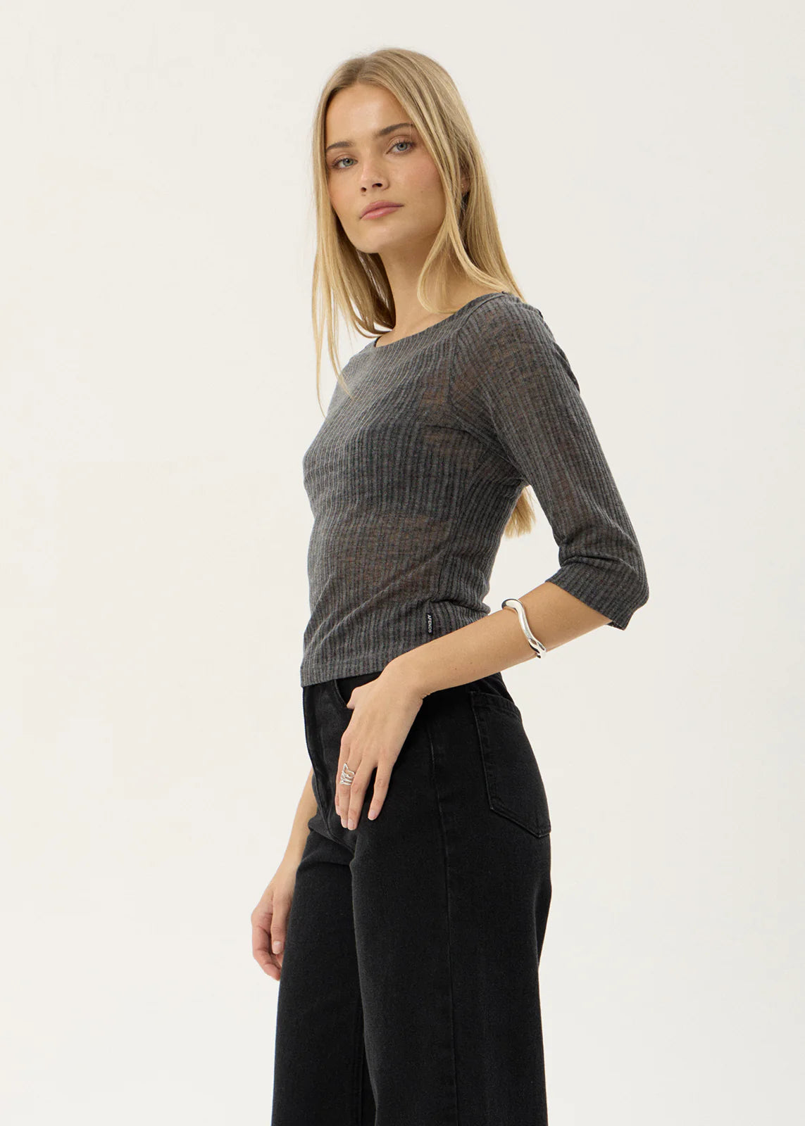 AFENDS Womens Libra - 3/4 Sleeve Top - Charcoal