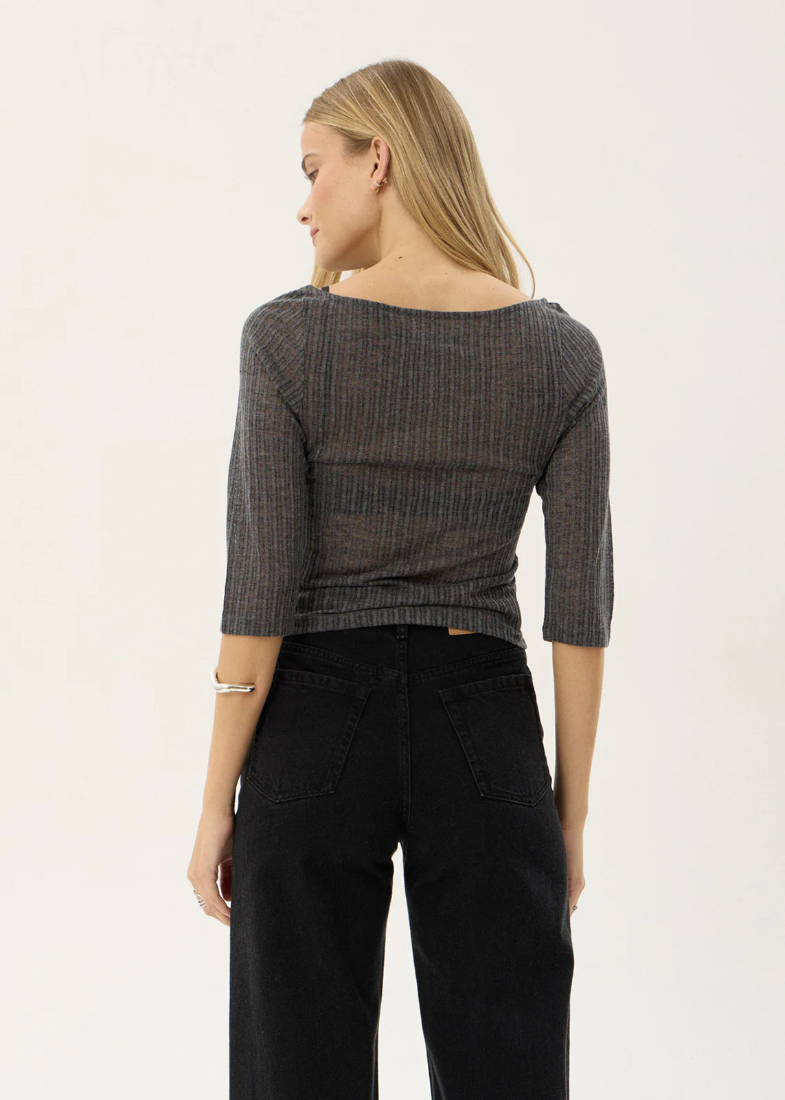 AFENDS Womens Libra - 3/4 Sleeve Top - Charcoal