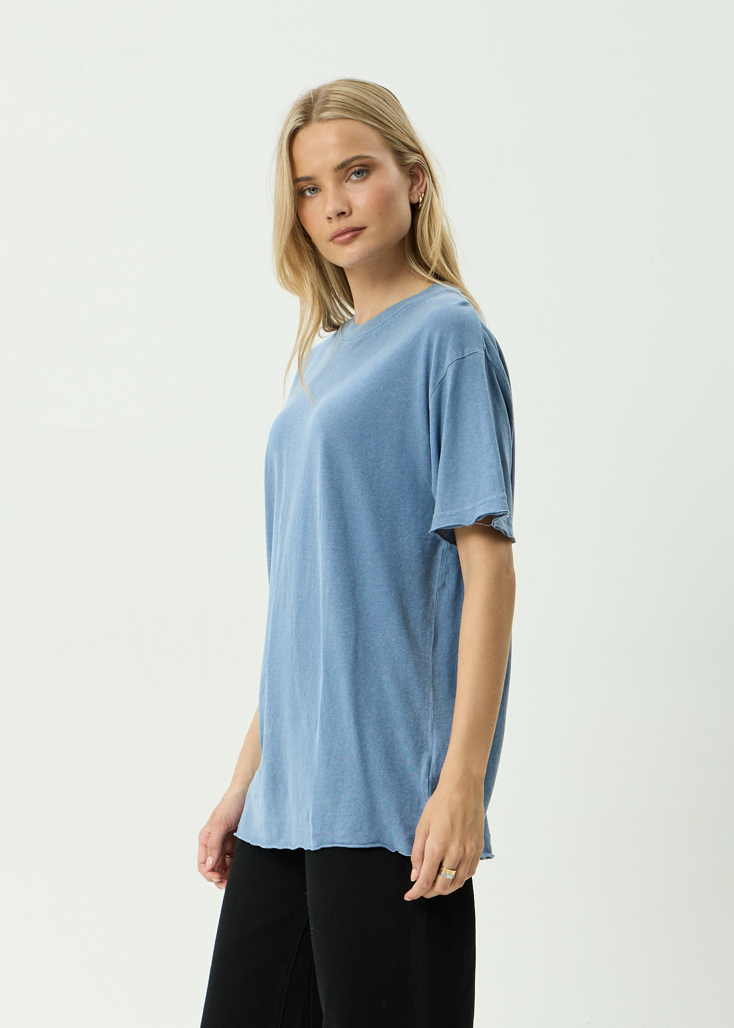 AFENDS Womens Slay - Oversized Tee - Washed Slate Blue
