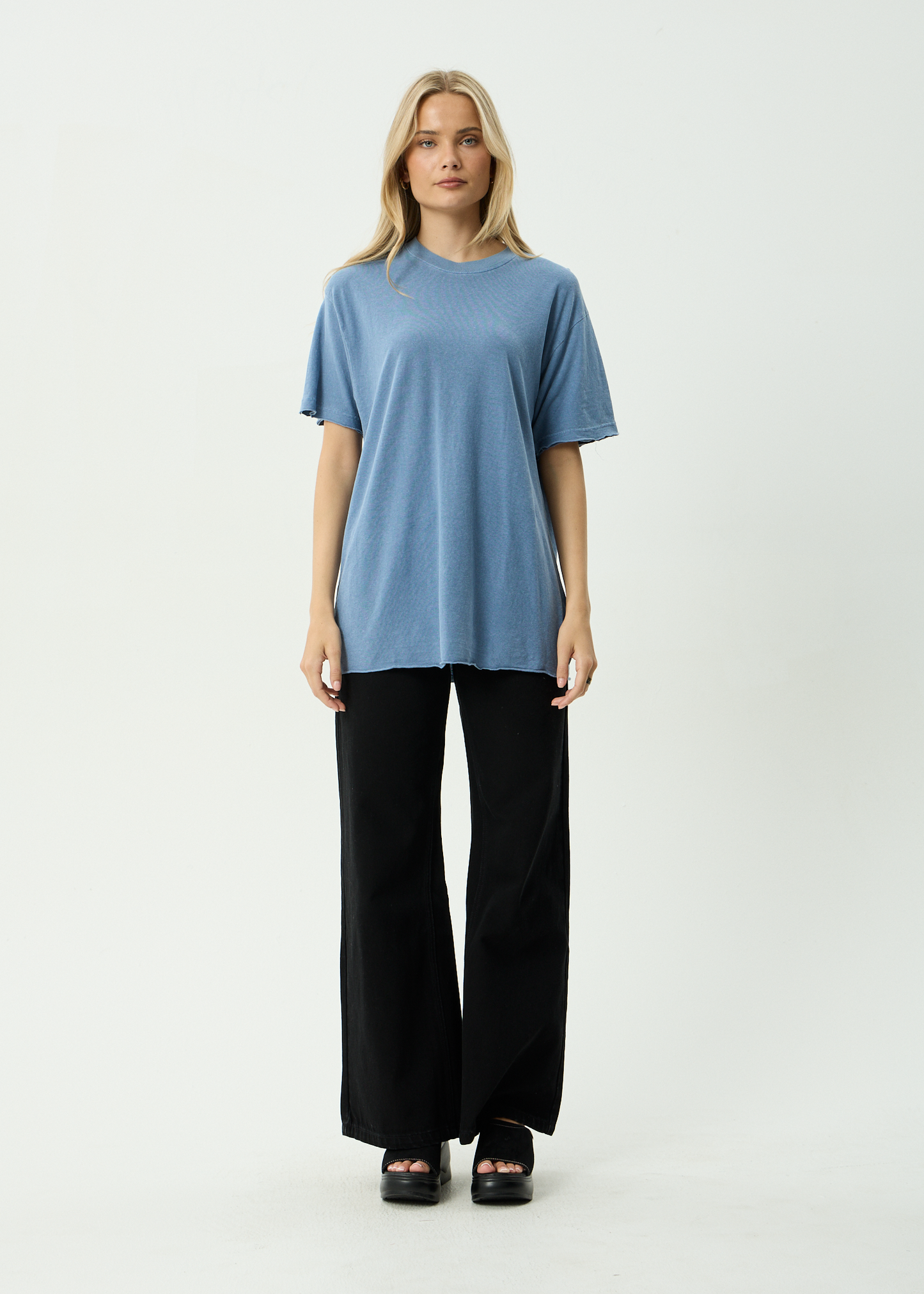 AFENDS Womens Slay - Oversized Tee - Washed Slate Blue