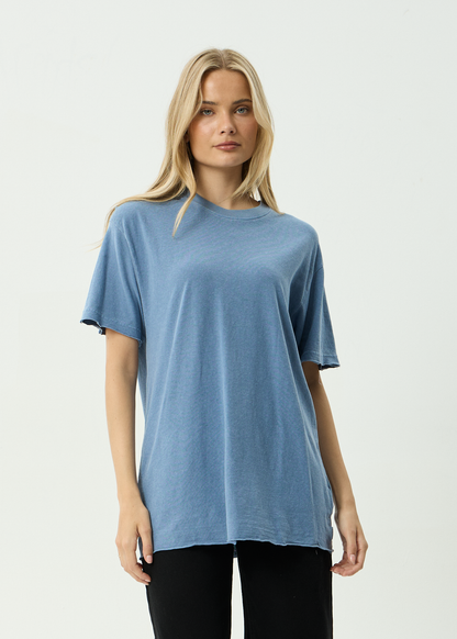 AFENDS Womens Slay - Oversized Tee - Washed Slate Blue