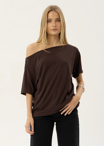 AFENDS Womens Sabina - Off Shoulder Tee - Coffee