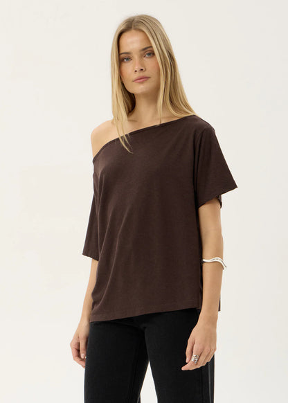 AFENDS Womens Sabina - Off Shoulder Tee - Coffee