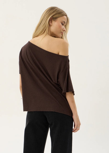 AFENDS Womens Sabina - Off Shoulder Tee - Coffee