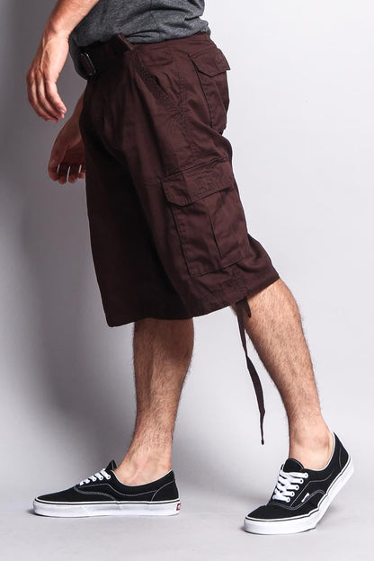 Solid Color Ripstop Belted Cargo Shorts