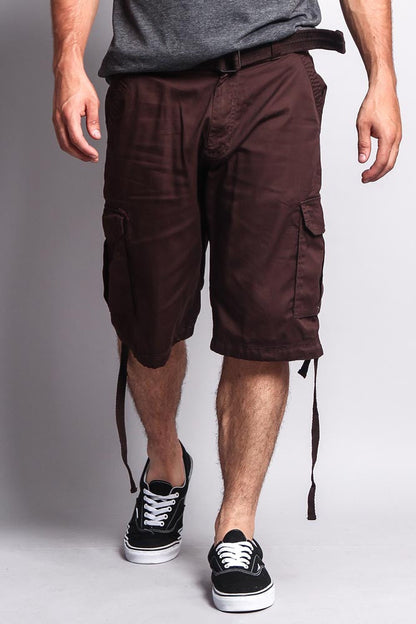 Solid Color Ripstop Belted Cargo Shorts